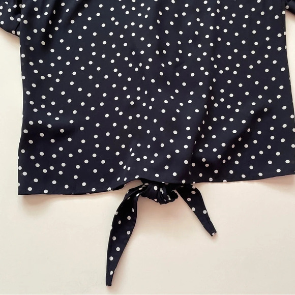 Tommy Hilfiger Navy Polka Dot Short-sleeve Front Tie Blouse Size XS - Picture 11 of 11